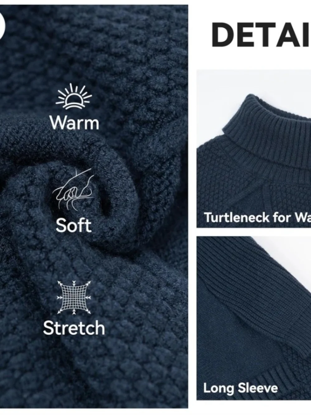 Men Sweaters - Navy Cable-Knit Turtleneck Sweater